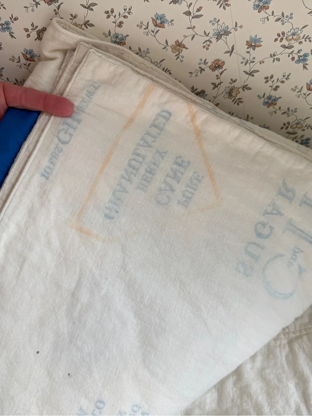 Handmade quilt vintage antique blue bird feed sack flour tea towel repurposed